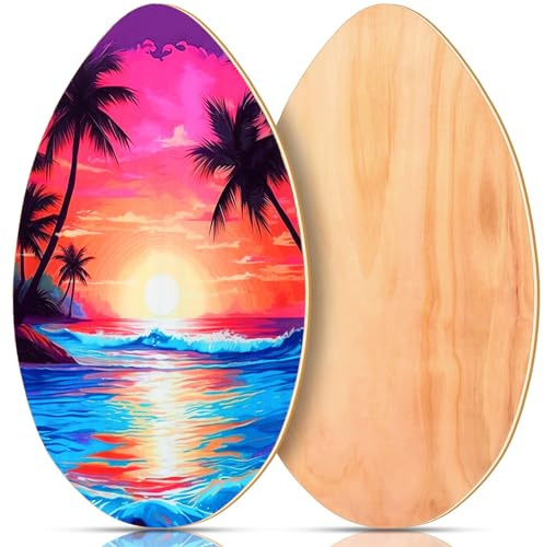 Soulchen 35 Inch Skimboard with High Gloss Clear Coat Wooden Skim Boards Beach Skimboards for Beginners, Kids, Teenagers, Adults and All Skimming