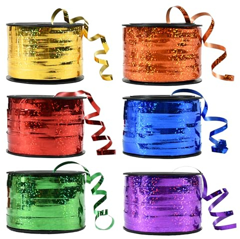 BEISHIDA 6 Assorted Colors Curling Ribbons Balloon String Ribbons - Rainbow Balloons 6 Rolls for Gift Warppping Birthday Easter Party Decorations