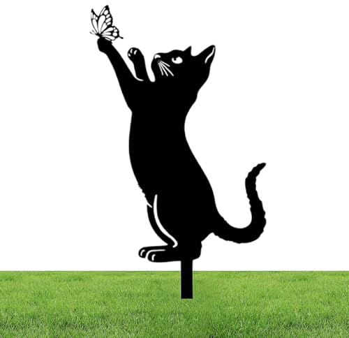 Piquet De Cour pour Chat Noir 26/30cm Fer Statues De Jardin De Statue De Chat en Métal Mignon Ornements De Jardin en Métal Statues d'animaux Creuses Ornements Extérieurs pour Pelouse