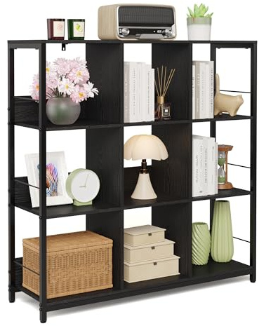 Blishom Regal mit 3 Ebenen, Standregal mit 9 Fächern, Bücherregal für Wohnzimmer, Schlafzimmer, Arbeitszimmer, 30 x 100 x 101 cm, Schwarz