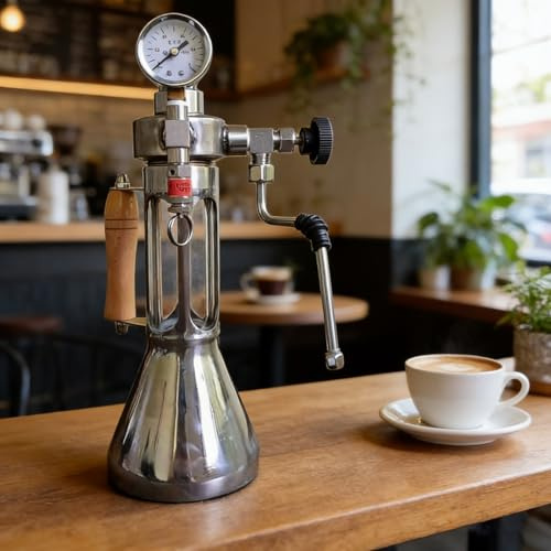 Milk Frother and Steamer, 350Ml Camp Steam Boiling Water Frothing Machine, with Pressure Relief Valve/Pressure Gauge-Max-9 Bar, for Dairy & Plant-based Milk