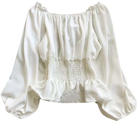 Blusa medieval para mujer, manga larga, disfraz de pirata, elegante, renacentista, camiseta de manga larga, cintura elástica, blusa con volantes, hombros