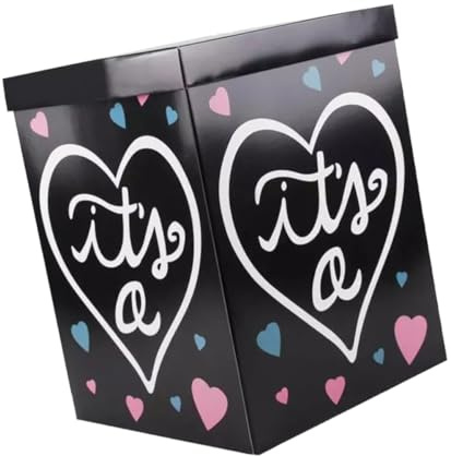 Garneck Caja Decorativa de Papel Negra para Revelación de Género, Plegable y Reutilizable, para Fiesta de Cumpleaños y Shower, Caja para Globos y Decoración de Shower Ñiño