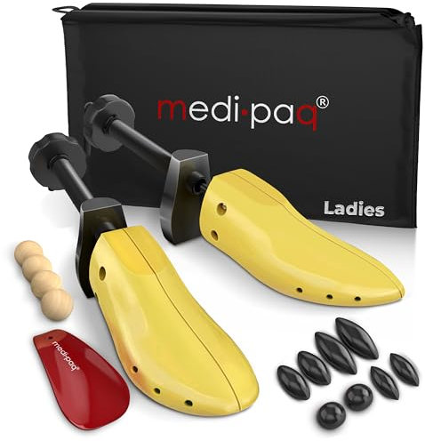 Medipaq - Set of 2 Women's Premium Plastic Shoe Trees for Women with Cedar Balls and Drawstring Bag (UK Size 3-8) - Shoe Stretchers UK Brand - Plastic Shoe Stretchers for Women - Shoe Shaper