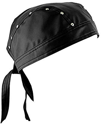 crazy hunter Leather Bandana Biker Doo Do Rag Headwrap Studded Mens Cap Capsmith Du Rag Black