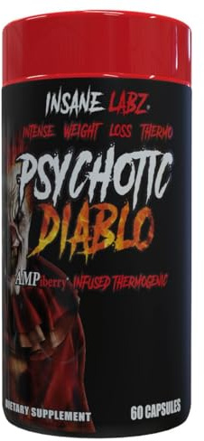 Insane Labz Psychotic Diablo Thermogenic Fat Burner for Men and Women with Grains of Paradise Theobromine Dandelion Root Extract Fueled by AMPiberry, Appetite Suppressant - 60 Servings