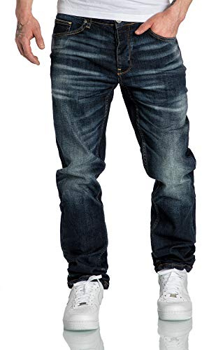 Amaci&Sons Herren Jeans Regular Straight Fit Denim Hose Destroyed 7984 Dunkelblau W33/L34