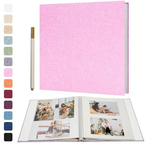 Vienrose Self Adhesive Photo Album, 40 Pages, 33 x 32 cm, Pink | Pink linen cover; 40 pages (20 sheets); holds up to 200 6 x 4 in or 40 8 x 10 in photos; includes metal pen