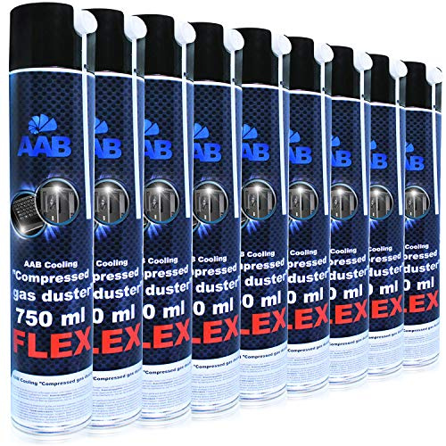 9 x AAB Compressed Gas Duster FLEX 750 ml - Luftdammare med Flexibelt Rör för Dator, Tangentbord, Luftkompressor, Tryckluft för PC, Tangentbordsrensare, Aerosol, Burk Datorrengöringssats
