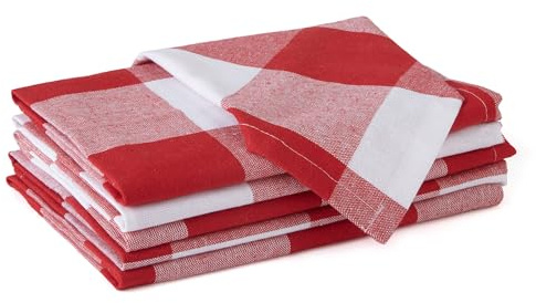 Encasa XO Servilletas de Algodón Juego de 6 | Cheques Rojos de búfalo | Tamaño 43x43 cm | Servilletas de Mesa | Lavables a Máquina y Reutilizables