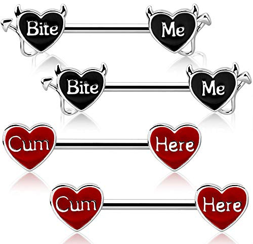 OUFER Devil Nipple Rings 4PCS 316L Letter Stainless Steel Nipplerings Barbells Nipple Piercing Jewelry for Women