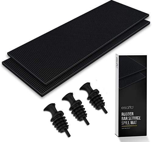 Esatto 23.375โ x 7.75โ Double Width Professional Spill Bar Supply Mat Bartender Non-Slip Black Bar Mat Coffee Drinks Mixing Pad for Bars, Home, Kitchen, Restaurants (2 Pack, Black)