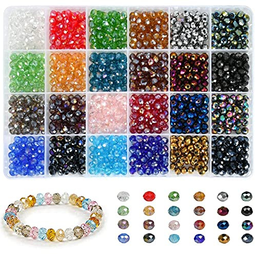 NININI 1 200 st. fasetterade glaspärlor, 6 mm kristall fasetterade glaspärlor runda kulor, 24 färger kristallpärlor med förvaringslåda, för gör-det-själv smycken armband tillverkning hantverk