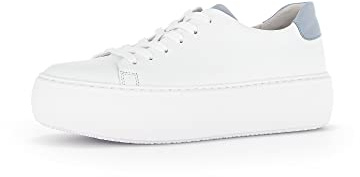 Gabor Women Trainers, Ladies Low-Tops,Removable Insole,Low Shoe,Street Shoe,lace up Shoe,Platform Sole,White (Weiss/aquamarin),42 EU / 8 UK