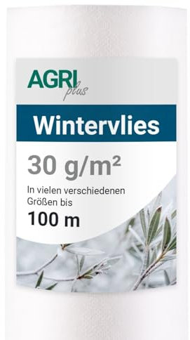 AGRI plus Winterschutzvlies 1,60 x 25 m I Frostschutzvlies für Pflanzen & Töpfe I Hochwertiges Vlies mit 30 g/m² I Reißfestes Gartenvlies aus Polypropylen I Pflanzenvlies zur Überwinterung