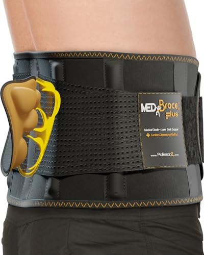 MEDiBrace PLUS Ryggstödsbälte med ergonomisk korsryggskudde, smärtlindring i nedre ryggen för män och kvinnor, medicinsk kvalitet ortopedisk midjekompression för ischias eller dålig hållning (M)