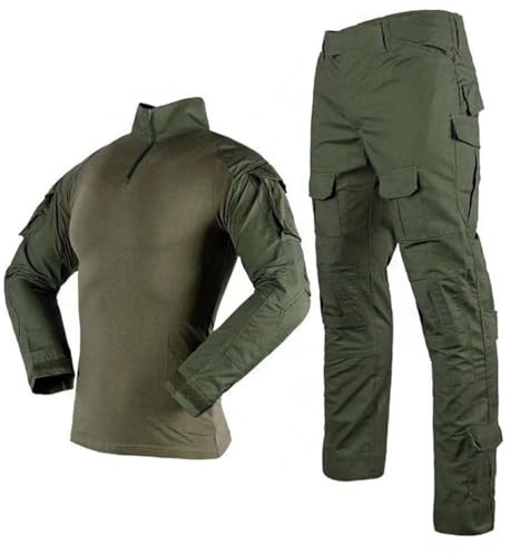 Oanviso Homme 2 Pièces Tactique de Camouflage Costume Vêtements Tactique Uniforme Militaire Tenue Airsoft Chemise de Combat et Camouflage Cargo Pantalon pour Paintball