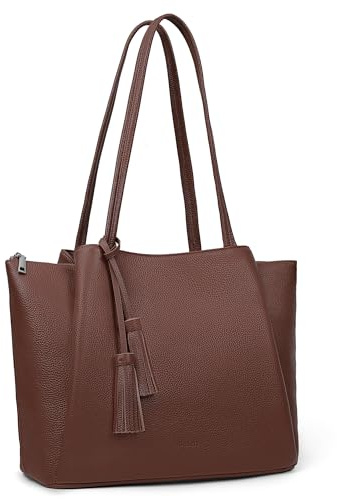 befen Genuine Leather Tote Bag for Women Work, Womens Laptop Tote Bags Shoulder Purses Totes with Compartments Handbags, Dark Brown, M