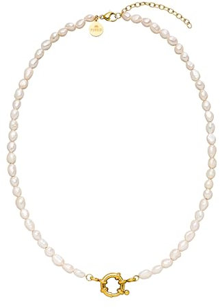 Purelei® Pearl Charm Halskette – Elegante Kette mit Süßwasserperlen und Charm-Öse | Edelstahl 18K vergoldet, Silber, Roségold (Gold)