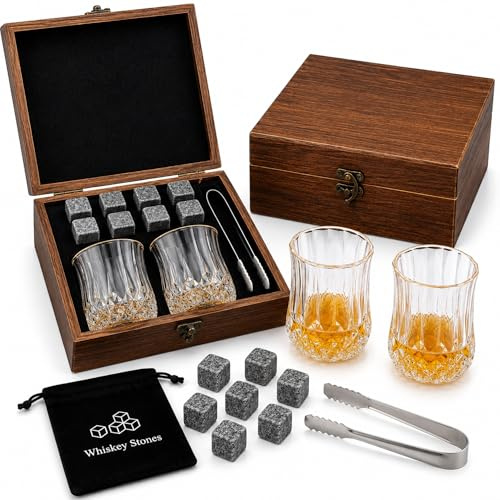 Whiskey Gift Sets for Men, Whiskey Glass, Set of 2, Whisky Gift Set | Whiskey Set, Whiskey Glasses, Whiskey Stones, Tong, Coasters, Christmas Presents for Men, Men's Gifts, Gifts for Father, Him