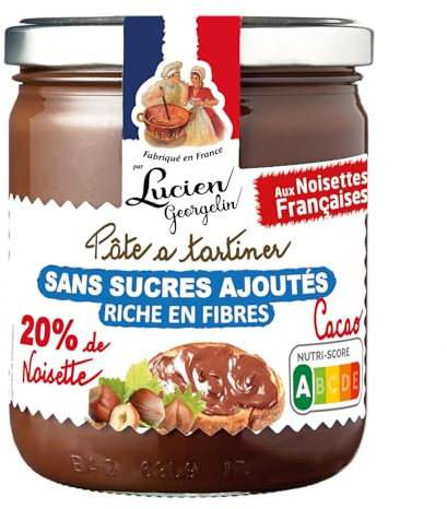 Lucien Georgelin Pâte à Tartiner 20% Noisette Chocolat Sans Sucres Ajoutés Nutriscore A le Bocal de 400g
