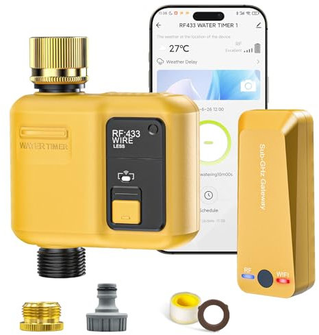 Shrivee Sistema di irrigazione intelligente Wi-Fi con uscite a 1 zona e 5 programmi Sistema di irrigazione con ritardo della pioggia/irrigazione automatica, ideale per serra e giardino