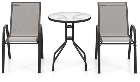 GIANTEX Gartenmöbel Set, Balkonmöbel Kleiner Balkon, Bistrotisch mit 2 Stühlen stapelbar, Balkonset Balkon Möbel für 2 Personen, Terrassenmöbel Outdoor Sitzgruppe, Bistroset Gartenset Gartengarnitur