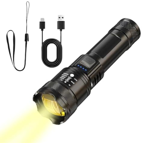 Linterna LED - Recargable Alta Potencia | Resistente Al Agua 250000 Lúmenes, 3 Modos Con Zoom Para Bicicleta Senderismo Emergencia Camping Exterior