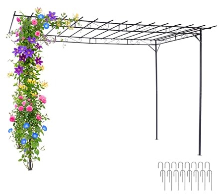 Relaxdays Pergola, Metallo, HxLxP: 215 x 320 x 190 cm, Copertura per terrazza autoportante, Arco per Rose, Nero