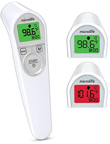 Microlife Non-Contact Forehead Thermometer, Digital Infrared No-Touch Thermometer (for Adults, Kids & Baby), Large Backlit LCD Screen, Fever Alarm, Memories & Instant Accurate Readings