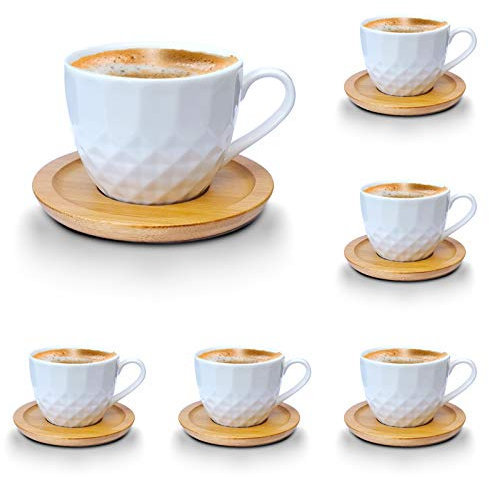 12-teiliges Espressotassen-Set aus Porzellan (6 Tassen & 6 Untertassen) – Weiß, für Espresso, Moccakaffee und andere Heißgetränke, Spülmaschinen- und Mikrowellengeeignet, Kaffeeservice (Espresso 3)