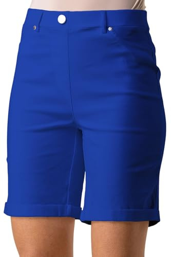 Roman Stretch Shorts for Women UK Ladies Pull On Turned Hem Cut Off Bengaline Mom Boyfriend Boy Denim Casual Cropped Pants Capri Slim Fit Turn Up Summer Crops Mother - Royal Blue - Size 12