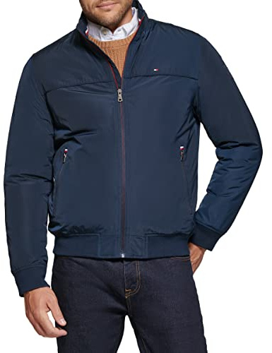 Tommy Hilfiger Men's Performance Faux Memory Bomber Jacket, Navy Filled, L