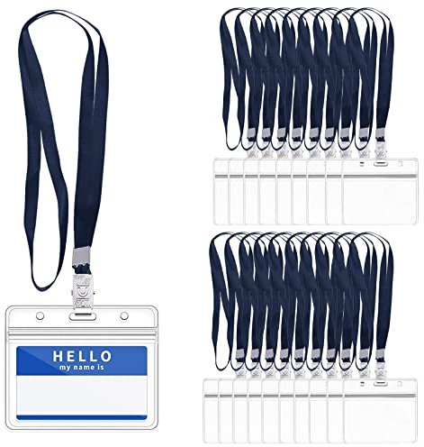 Badge Card Holder, 20pcs Kunststoff klar Kartenhalter mit Lanyard, Horizontal Name Badge Holder für Frauen Männer