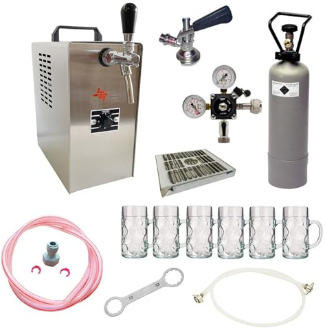 ich-zapfe Set Completo - Spillatore Birra - Jet 30, Dispenser Birra, Macchina per Birra 1-Linea, 35 Litri/h, incl. Bicchieri da Birra Isar 0,3 Litri 6 pz., Keg:Type D