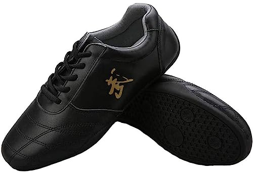 Homnova Chaussures De Tai Chi, Respirant Cuir Antidérapant Chaussures De Taekwondo, Sports Arts Martiaux Sneaker Unisexe Tai Chi Chaussures for Enfants Adultes,Noir,38EU