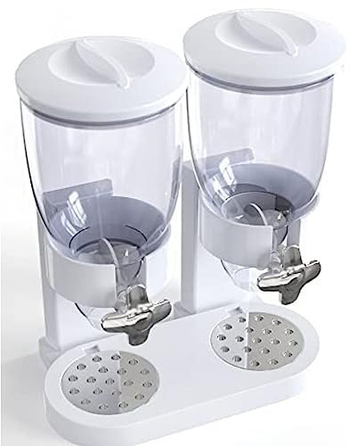 ASIAD Distributeur double de flocons d'avoine, distributeur de denrées alimentaires en matière synthétique, cornflakes, bonbons, bonbons et muesli, récipient à flocons d'avoine,Blanc