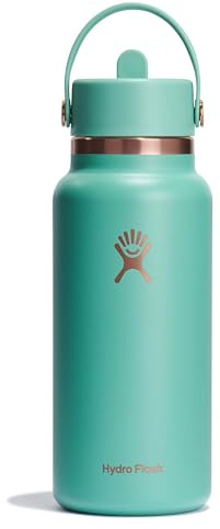 Hydro Flask Water Bottle - Insulated Stainless Steel - Wide Mouth Flex Straw Lid, Non Spill, Leakproof and Refillable in 32 Oz Thyme Rose Gold