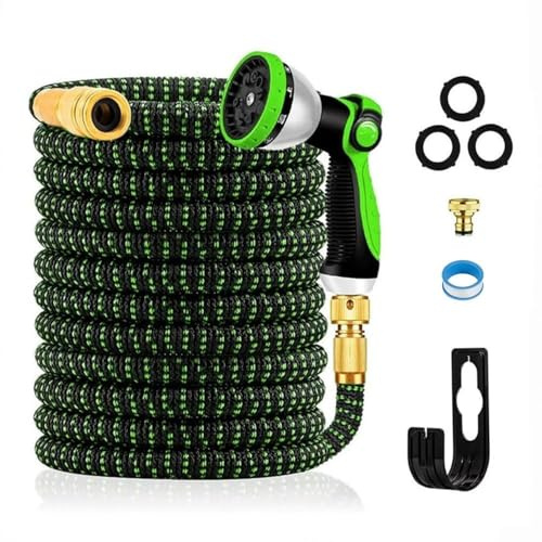 WESEN Expanderbar trädgårdsslang 7,5m/15m/30m/37,5m/45m slangrör, 3 gånger magisk flexibel expanderande vattenslang med 8 funktionsmunstycksspray och 1/2 tum, 3/4 tum anslutningsbeslag