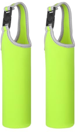 YELARXI Neoprene Water Bottle Sleeves, Water Bottle Carrier Insulators Beverage Bottle Can Sleeves with Carrying Handle, 3 in Fit for Hiking Cycling Camping Travel (2 Pack, Green)
