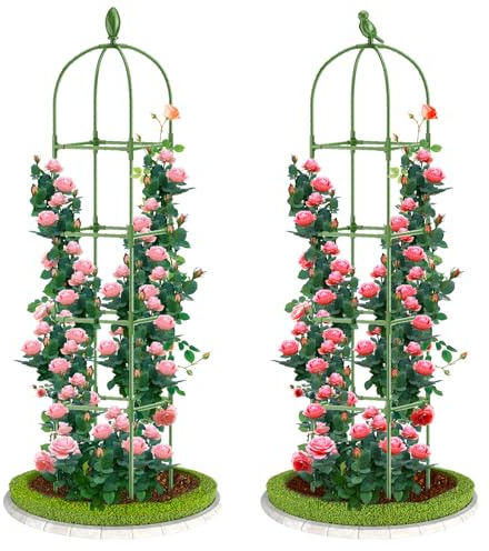 2 Pack Garden Obelisk Trellis, 70IN Tall Plant Support for Climbing Vine, Metal Covered Plastic Rustproof Heavy Duty Rose Trellis Indoor Outdoor (Green, 70 * 11.8 * 11.8IN（H*W*L）)