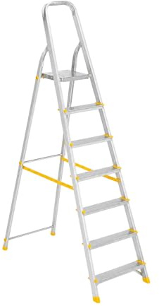 IWOFER Scala Domestica in Alluminio | Antiscivolo con Gradini da 80mm | con Portaoggetti e Blocco di sicurezza | Made in Italy (Giallo, 7)