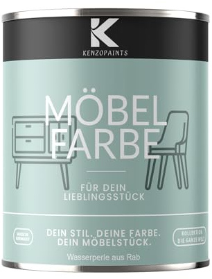 KENZOPAINTS Möbelfarbe 750ml. Seidenmatt Möbellack Buntlack Innen und Außen Holzfarbe Trendfarben DIY (1, Wasserperle aus Rab, 750ml.)