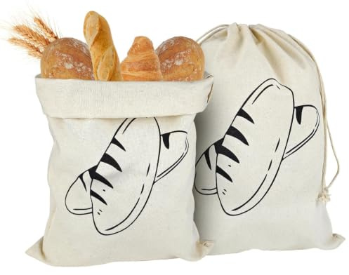 YUUTIAL 2 Pack Linen Bread Bags, 40x30cm Reusable Eco Drawstring Bread Bags Keeping Breads Fresh, Natural Linen Food Storage Bag for Potatoes Fruits