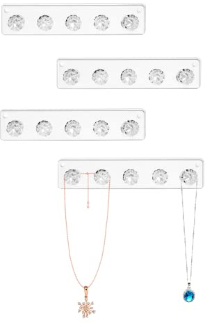 Zreal Necklace Hanger, Acrylic Necklace Holder Short with 5 Jewelry Hooks in Seashell Shape, Wall Mount Jewelry Hanger for Necklace, Bracelets, Chians (4-pack Clear)