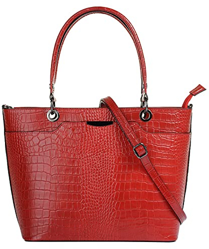 Cluty Handtasche Echt Leder Damen Made in Italy, Smartphonefach, Damenhandtasche, Umhängetasche mit Krokoprägung, Ledertasche mit Reißverschluss 021169