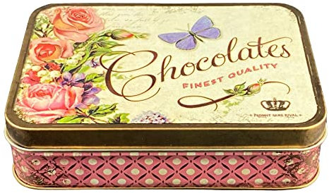 MediMuc Geschenkdose Design Nostalgia - Liebevoll gestaltete rechteckige Bonbondose - Motiv Chocolates - Bonbondose, Keksdose, Blechdose - Maße (L x B x H) 14,2 x 10,1 x 3,7cm