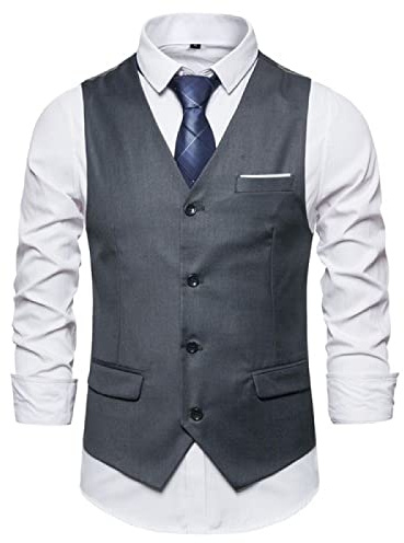 Gilet Abito Formale Uomo - Gilet da Lavoro Casual di Alta qualità da Uomo Gilet da Uomo Monopetto Tinta Unita Abiti da Sposo per Matrimoni, Grigio Scuro, 6XL