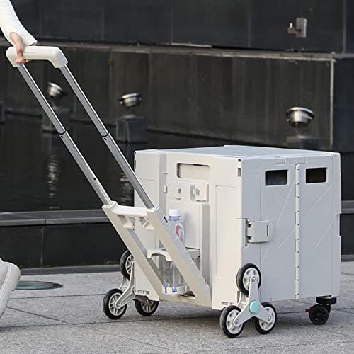 Carrello Spesa Ruote Pieghevole Saliscale, Carrello Portaspesa Richiudibile Ruota Girevole A 360° Manico Telescopico Carrello della Spesa Campeggio con Coperchio Carrello Trolley