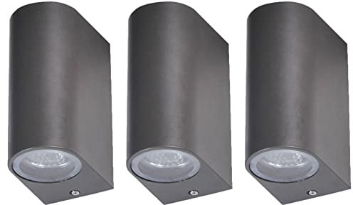Novatool 3x Außenlampe Aluminium IP44 I Schwarz I 2x GU10 I 9,4x6,5x14,5 cm I Außenleuchten Wandleuchten außen Wandstrahler Außenbeleuchtung Terrassenbeleuchtung Terrassenlampe Außenwandlampe